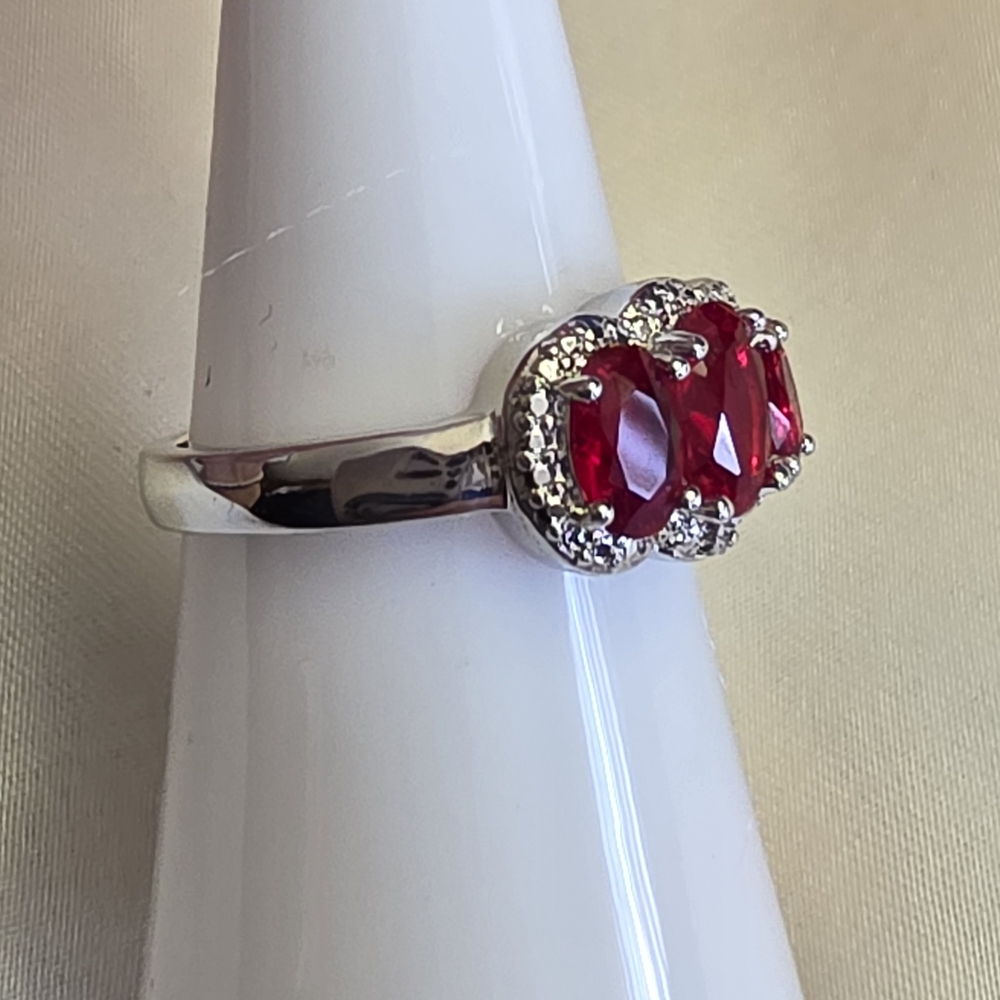 Lab-Created Ruby Silvertone Ring Size 8 - image 2